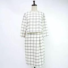 美品 23区 セットアップ風ワンピース チェック柄 白 サイズ38*VC148