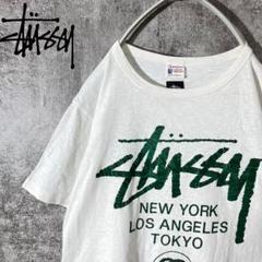 [大人気]　ステューシー　チャンピオン　コラボ　Tシャツ　ストックロゴ　存在感◎