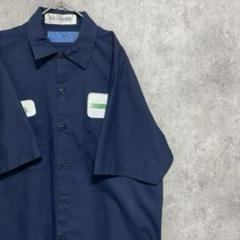 00S CINTAS ワークシャツ　ネイビー　ワッペン　メンズ　L 古着　半袖