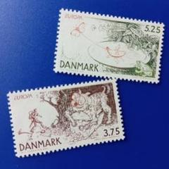 可愛い動物の親子　外国切手 6836 外国切手 デンマーク 1997年 動物 可愛いデザイン 2種 凹版