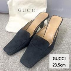 大人気☆GUCCI☆グッチ☆パンプス☆スクエアトゥ☆GGキャンバス☆革☆ブラック グッチ GUCCI GG柄 パンプス スクエア ヒール 黒 ブラック