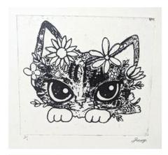 銅版画制作過程！1回目の試し刷り作品 title「志ニャンコ