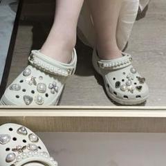 シビッツ 韓国 フラワー ローズ ストーン シルバー クロックス crocs