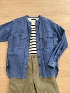 Lelill バンドカラー デニム ワークシャツ シャンブレーシャツ Lelill バンドカラー デニム ワークシャツ シャンブレーシャツ