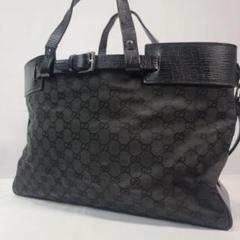 GUCCI トートバッグ キャンバス レザー GG柄 ベルト ブラック