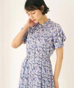 ANAYI アナイ ホース プリント シャツ ベルベット ワンピース ブルー ANAYI アナイ ホース プリント シャツ ベルベット ワンピース