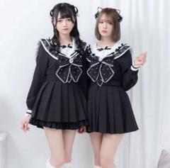 ハートビジューリボンレース学園ワンピース　夢展望　DearMyLove ハートビジューリボンレース学園ワンピース – レディース