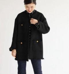 【極美品】ジャーナルスタンダードレサージュ　ノーカラージャケット　黒　2 ジャーナルスタンダードレサージュ ビッグジャケット ノーカラー