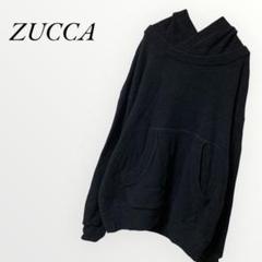 ズッカ zucca ニットパーカー ブラック 無地 長袖 【M】 日本製 古着