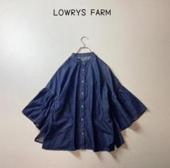 LOWRYS FARM バンドカラー　袖フレア　デニムライク　ブラウス