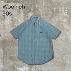 90sWoolrichウールリッチ半袖シャツサックスブルーグリーンチェック古着M