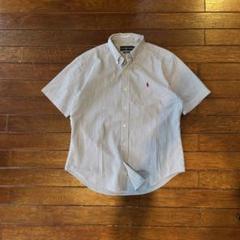90s Ralph Lauren サッカー ストライプ 半袖 シャツ 短丈