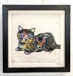 額付き銅版画応用絵画　フレンチブルドック 額付き銅版画応用絵画フレンチブルドック
