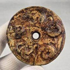 中国古美術 本物和田玉 根付 玉璧 巻雲紋 旧蔵 コレクション 美