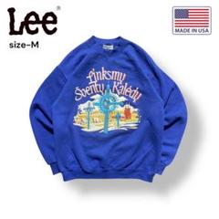 90s 【USA】Lee スウェット グットデザインプリントボックス型 Mブルー
