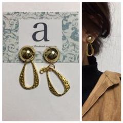 1021-2 2way ゴールド☺︎カボションピアス×ゴールド変形フープ☺︎