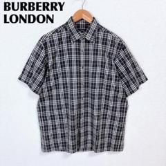【美品】バーバリーロンドン メンズ半袖シャツ 綿 L ノバチェック　黒×白