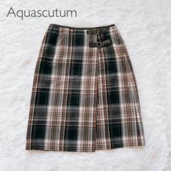 【新品タグ付】アクアスキュータム　スカート　ロング　チェック　シルク　ブラウン WC スカート タータンチェックロングスカート : ZOZOTOWN Yahoo