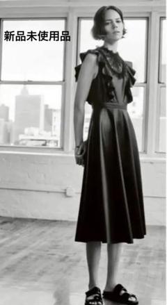 ZARA ロングワンピース フェイクレザー フリル レース Aライン