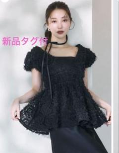 poláuraフラワーぺプラムバックリボンチュニック Black