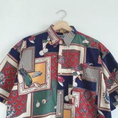 【古着】ヴィンテージ　柄シャツ　半袖　レトロ