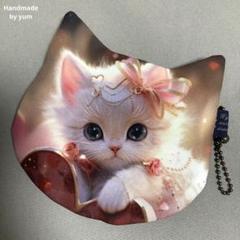 ハンドメイド　フラットポーチ　マスコットポーチ　猫ちゃん　パネル生地　猫バス ハンドメイド フラットポーチ マスコットポーチ 猫ちゃん パネル