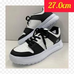 27.0cm★新品★メンズ 厚底 フェイクレザーシューズ 白黒