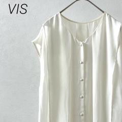 VIS シャツ ブラウス ノーカラー Ｖネック ノースリーブ シンプル 薄手