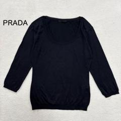 （訳ありセール 格安） 無地 ニット 半袖 最終値下げ】prada ビジュー付き M 黒 リボン トップス