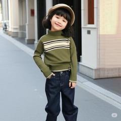 【セール品】peda&mada オリーブグリーン ストライプ ニットセーター