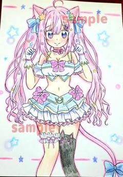 夢絵 創作 イラストオーダー 手描きイラスト 色紙 ハガキ B5