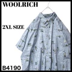 WOOLRICH ウールリッチ 釣竿 ルアー 総柄 半袖シャツ メンズ 2XL