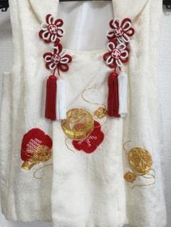 七五三 正絹 被布 着物 3歳 白 本梅絞り 金駒刺繍まり 日本製　地紋生地