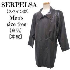 【良品】スペイン製　SERPELSA 本革 ブラックレザーコート　ダブル　メンズ