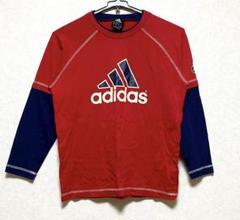 アディダス ロンT キッズ 140 長袖Tシャツ 赤 トップス ビッグロゴ 人気