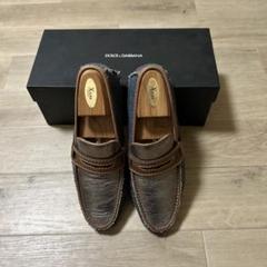希少DOLCE＆GABBANAメタリックシルバー デニム ローファー24.5cm