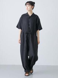 今季　新品　かぐれ　リネンサロペット　ブラック　2025春夏 かぐれ - 即日発送可 2025SS【新品】リネンサロペット かぐれ