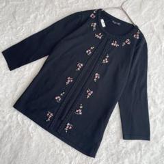 ラフエル フラワー刺繍 レイヤード風 ニット プルオーバー M 7分袖 レーヨン