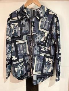 【アンティーク風】アールヌーヴォー　総柄　ポリエステル長袖シャツ　ブラウス