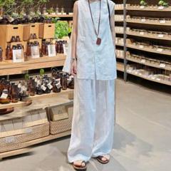 カジュアル 2点 セット シンプル 無地 ワイドパンツ 袖なし ブラウス