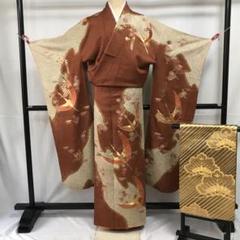 【振袖＋袋帯】【飛鶴】【鹿の子】【松】着丈159裄69  正絹 振袖＋袋帯】【飛鶴】【鹿の子】【松】着丈159裄69 正絹 - メルカリ
