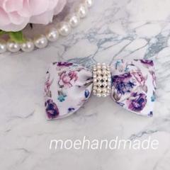 ポニーフック♡リボン ハンドメイド パープルローズ 花柄 バラ セレモニー
