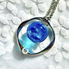 ブルーの海とルーフ　水晶のレジンネックレス　No.367
