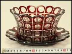 アンティーク 赤色被 切子 ガラス 器 台 トロ 大正-昭和(BB461) アンティーク 赤色被 切子 ガラス 器 台 トロ 大正-昭和(BB461