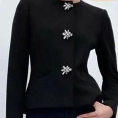 美品　ZARA ザラ ビジューポタン　ジャケット　ブラック　ノーカラー