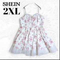 未使用タグ付き SHEIN 大きいサイズ2XL 花柄レースアップキャミワンピース