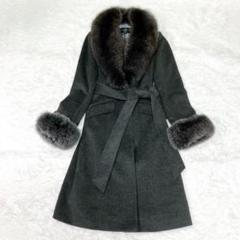 【美品】ブルーフォックスファー　アンゴラ混 コート　ブラック　日本製 日本製／ブルーフォックスファー／カシミヤ混】拘りのシルエット