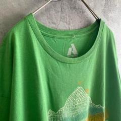古着 山 アート アメリカ輸入 プリント Tシャツ 半袖 XLサイズ 緑色
