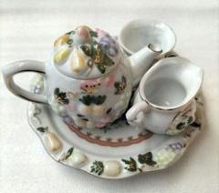 果物と花の装飾 ティーポットセット　昭和レトロ　置物　小さめのサムネイル