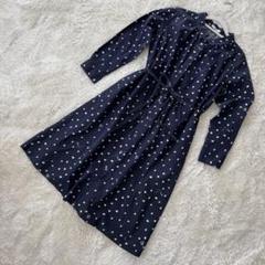 【プードゥドゥ】M 長袖 ロングシャツワンピース ウエストリボン ドット 楽器柄のサムネイル